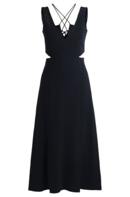 Hugo Boss V-neck Dress With Cut-out Details In Dark Blue