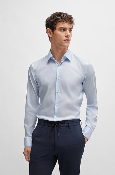 Slim-fit shirt in striped performance-stretch material, White