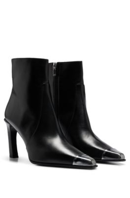 Hugo Boss Nappa-leather Ankle Boots With Metallic Toe In Black