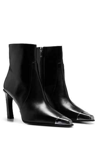 Nappa-leather ankle boots with metallic toe, Black