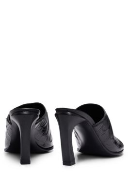 Nappa-leather mules with flame artwork, Black