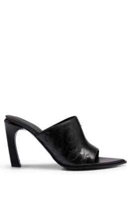 Nappa-leather mules with flame artwork, Black