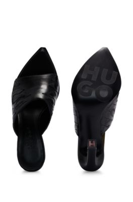 Nappa-leather mules with flame artwork, Black