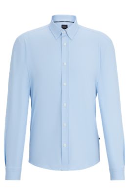 Hugo Boss Regular-fit Shirt In Patterned Performance-stretch Dobby In Light Blue