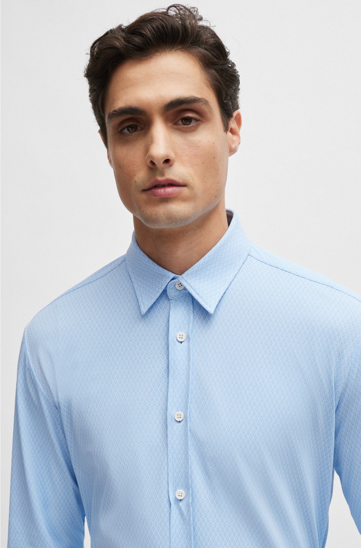 BOSS - Regular-fit shirt in patterned performance-stretch dobby