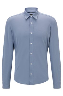 Hugo Boss Regular-fit Shirt In Patterned Performance-stretch Material In Blue