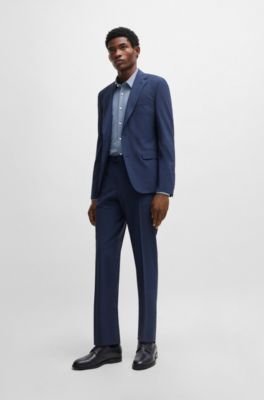 Regular-fit shirt in patterned performance-stretch material, Blue