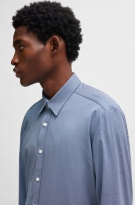 Regular-fit shirt in patterned performance-stretch material, Blue