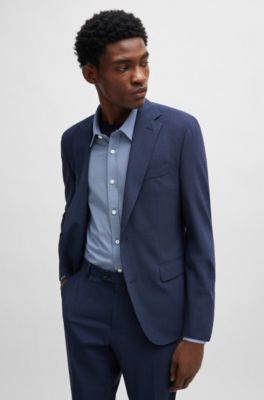 Regular-fit shirt in patterned performance-stretch material, Blue