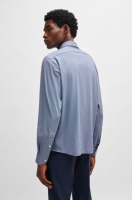 Regular-fit shirt in patterned performance-stretch material, Blue