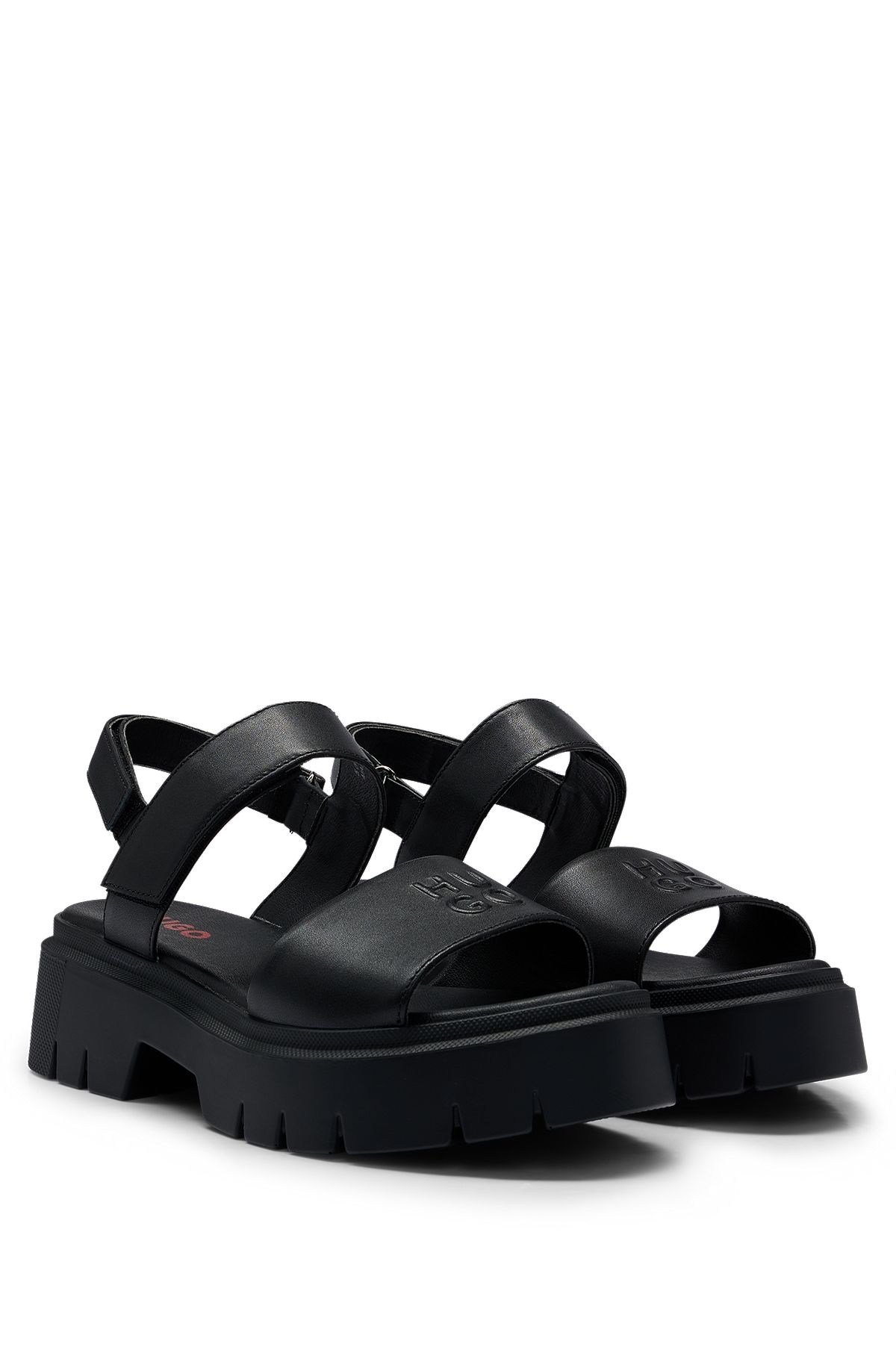 Leather sandals with stacked logo, Black