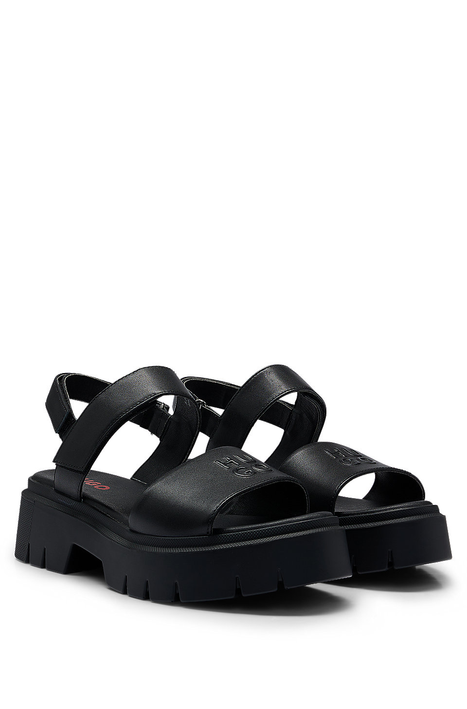 HUGO - Leather sandals with stacked logo