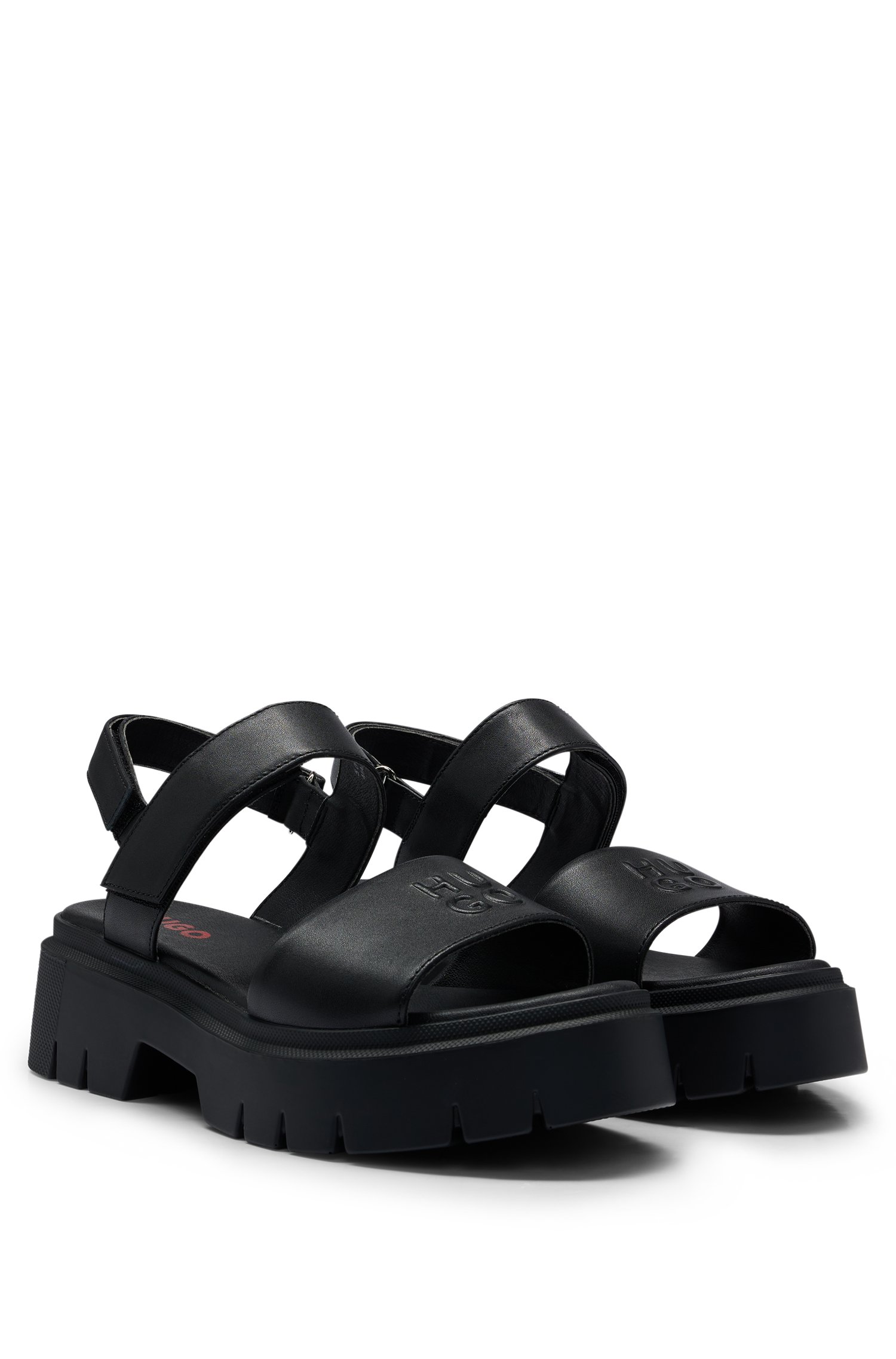 Leather sandals with stacked logo