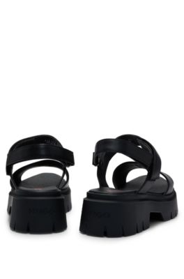 Leather sandals with stacked logo, Black