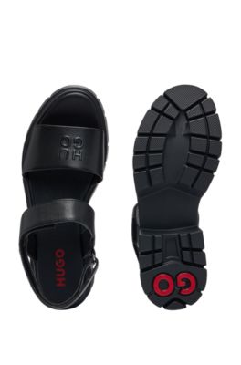 Leather sandals with stacked logo, Black
