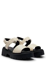 Leather sandals with stacked logo, White