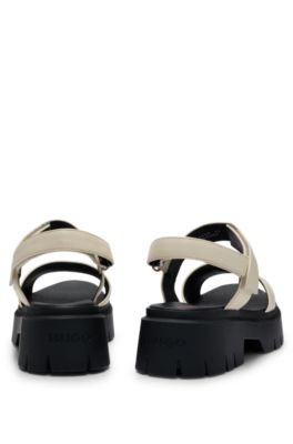 Leather sandals with stacked logo, White