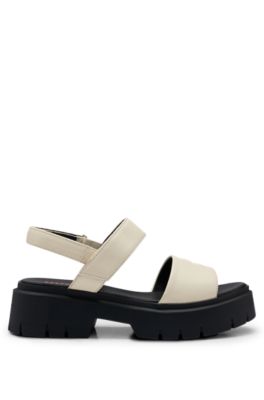Leather sandals with stacked logo, White