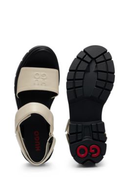 Leather sandals with stacked logo, White