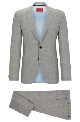 Shop Hugo Extra-slim-fit Suit In Patterned Linen-look Material In Light Grey