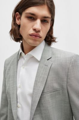 Extra-slim-fit suit in patterned linen-look material, Light Grey