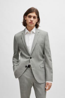 Extra-slim-fit suit in patterned linen-look material, Light Grey