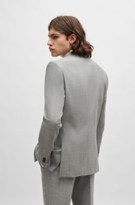 Extra-slim-fit suit in patterned linen-look material, Light Grey