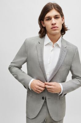 Extra-slim-fit suit in patterned linen-look material, Light Grey