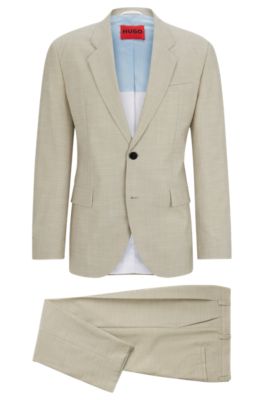 Shop Hugo Regular-fit Suit In Patterned Linen-look Cloth In Beige