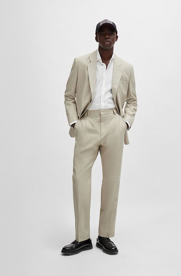 Regular-fit suit in patterned linen-look cloth, Beige