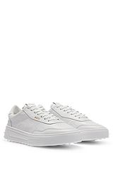 Basketball-style trainers with leather uppers and metallic logo, White