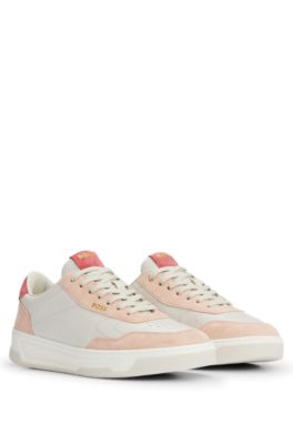 Hugo Boss Branded Lace-up Trainers In Leather And Nubuck In White