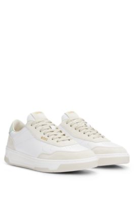 Hugo Boss Branded Lace-up Trainers In Leather And Nubuck In White