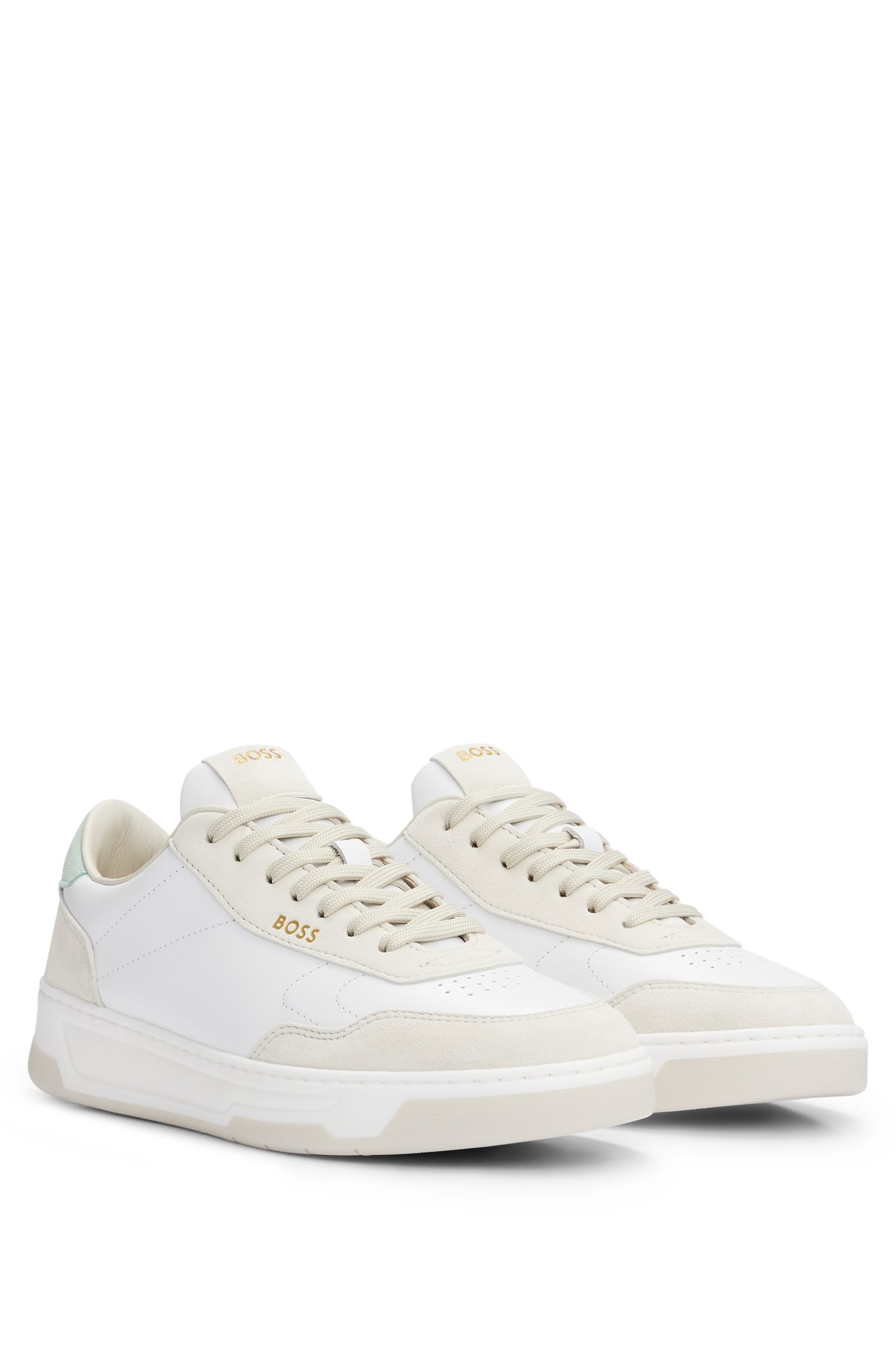 Branded lace-up trainers leather and nubuck