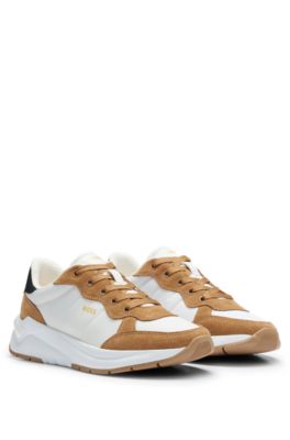 Hugo Boss Mixed-material Trainers With Suede And Leather In Light Brown