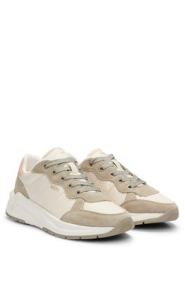 Hugo Boss Mixed-material Trainers With Suede And Leather In Light Beige