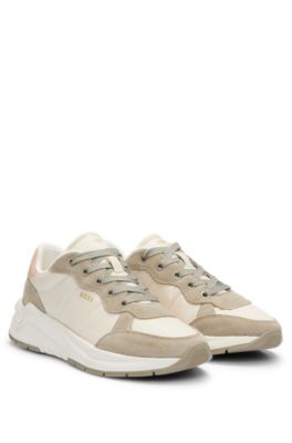 Deportivas de mezcla de materiales con ante y piel, Beige claro