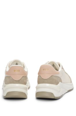 Deportivas de mezcla de materiales con ante y piel, Beige claro
