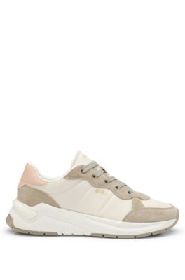 Deportivas de mezcla de materiales con ante y piel, Beige claro