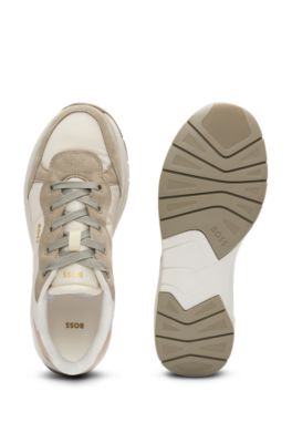 Deportivas de mezcla de materiales con ante y piel, Beige claro