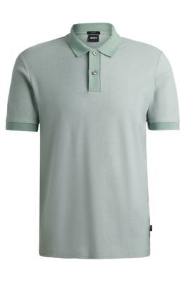 Slim-fit polo shirt in two-tone mercerized cotton, Light Green
