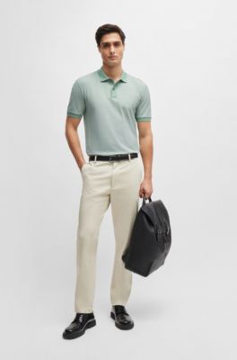 Slim-fit polo shirt in two-tone mercerized cotton, Light Green