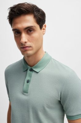 Slim-fit polo shirt in two-tone mercerized cotton, Light Green