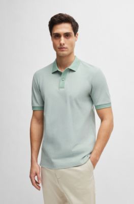 Slim-fit polo shirt in two-tone mercerized cotton, Light Green