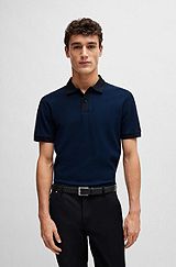 Slim-fit polo shirt in two-tone mercerized cotton, Dark Blue