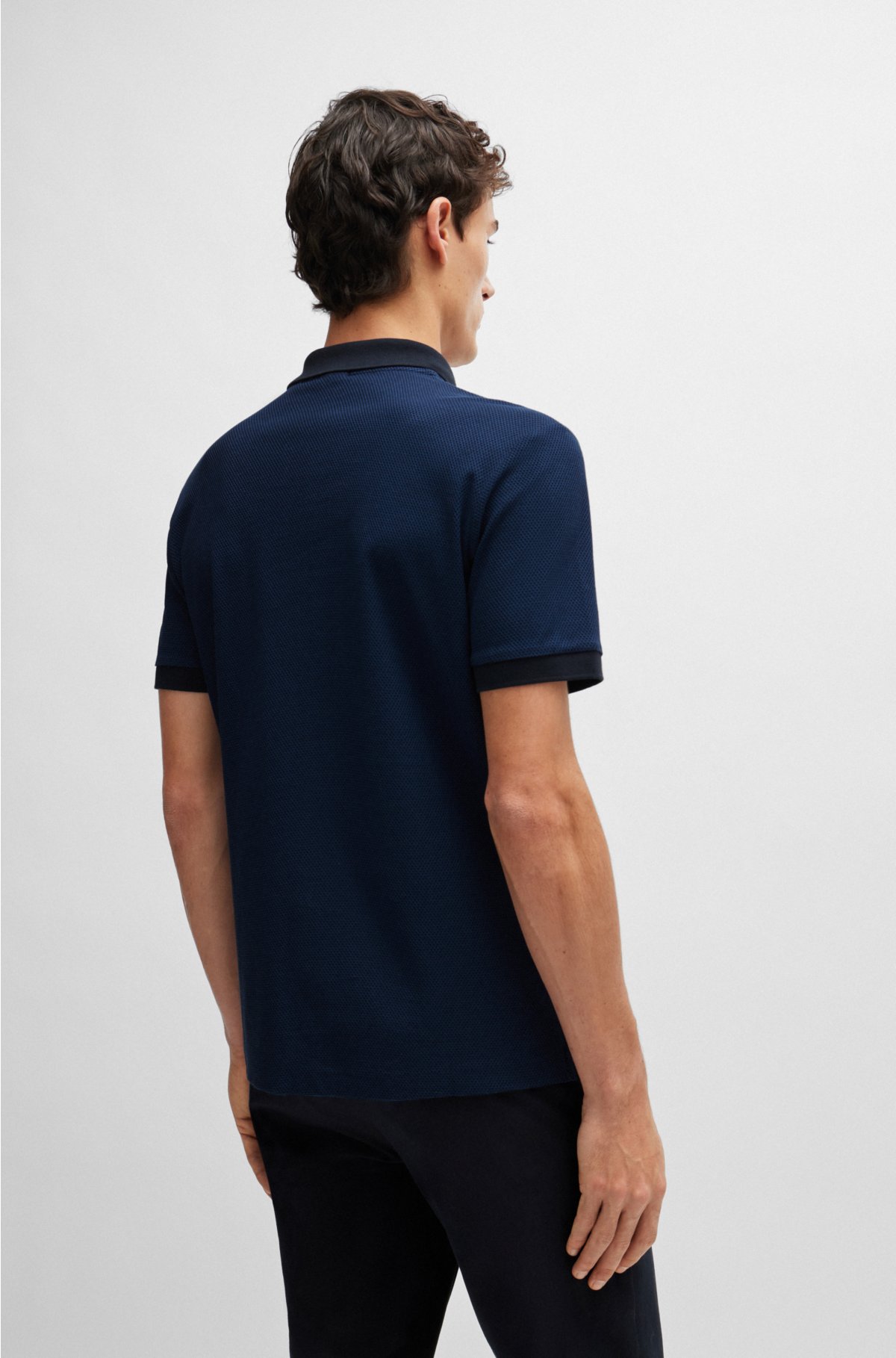 BOSS - Slim-fit polo shirt in two-tone mercerized cotton