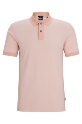 Hugo Boss Slim-fit Polo Shirt In Two-tone Mercerized Cotton In Light Pink