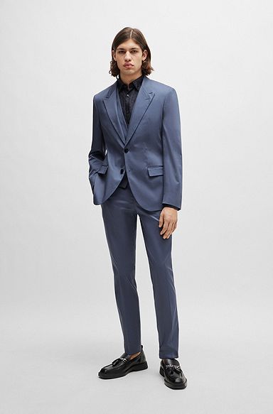 Slim-fit suit in stretch-cotton satin, Blue