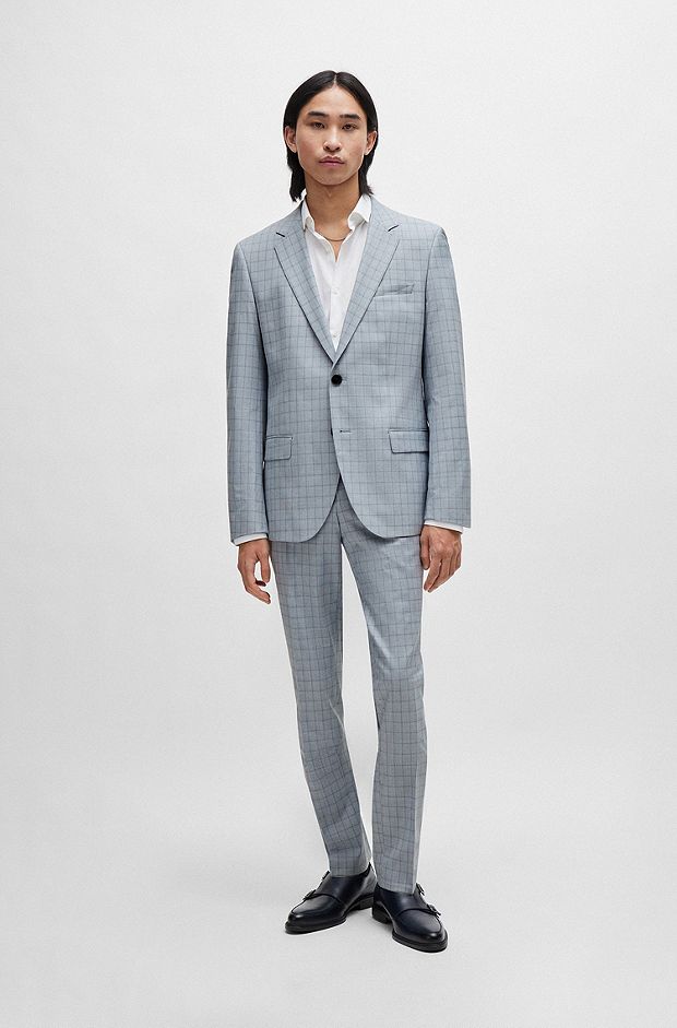 Slim-fit suit in checked performance-stretch material, Light Blue