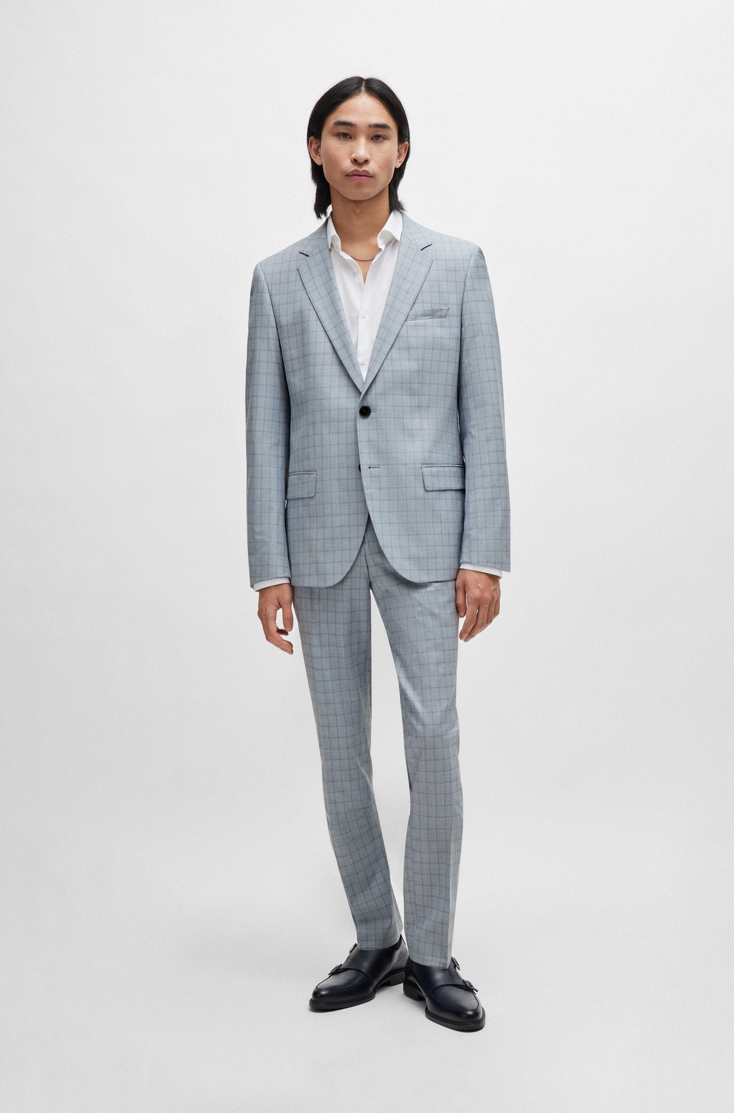 Slim-fit suit checked performance-stretch material